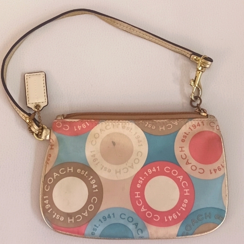 Coach Multicolor Circle Pattern Vintage Wristlet Clutch